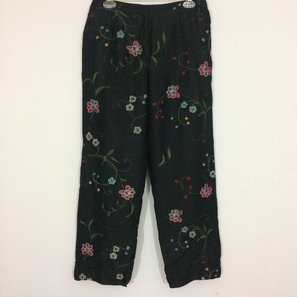Sunny Leigh Pants - Sunny Leigh Womens Sz 8 Floral 100% Silk Pants